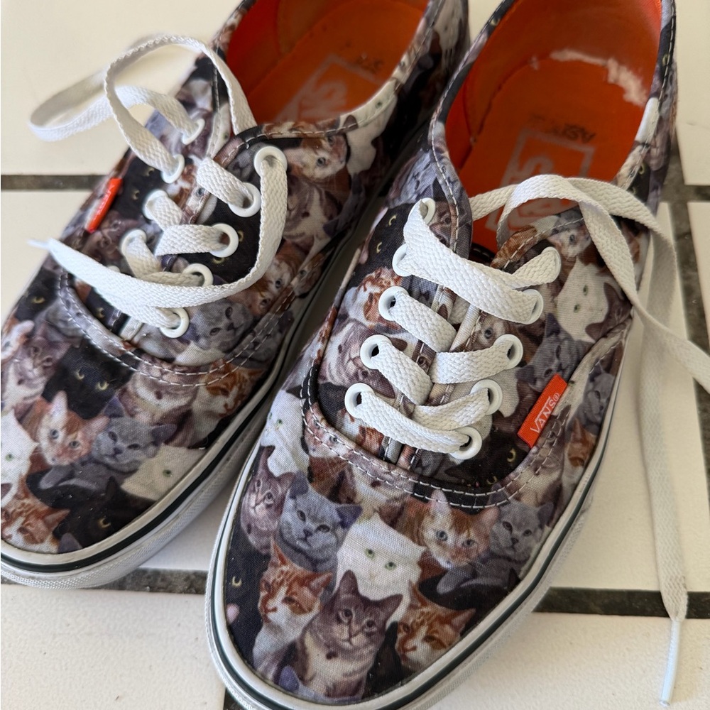 Vans Cat Collage Authentic Sneakers - White, Orange, Black, Brown
